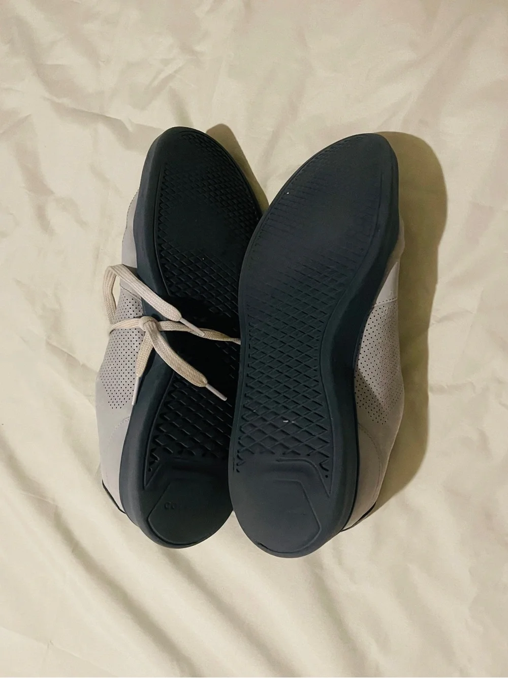 Cole Haan Men’s Light Gray Perforated Leather Sneakers with Navy Insole